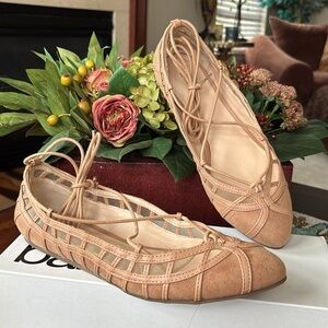 Brand New Bar III Phoebe Lace-Up Ballet Flats Ankle Strap Nude Pointed Toe